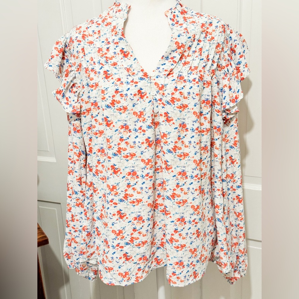 Entro Floral Ruffle Long Sleeve Blouse Sz L